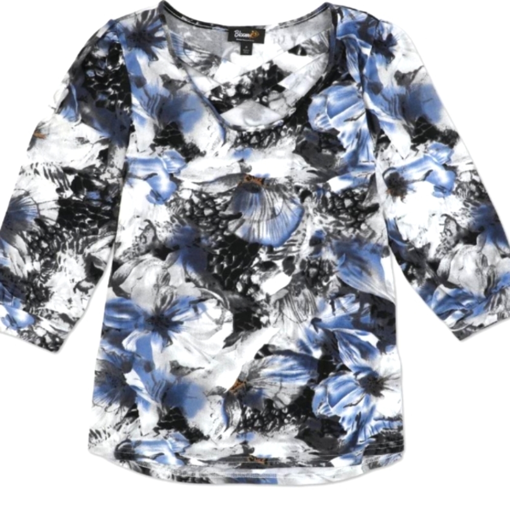 Women's Floral Cage Neck Top Blue